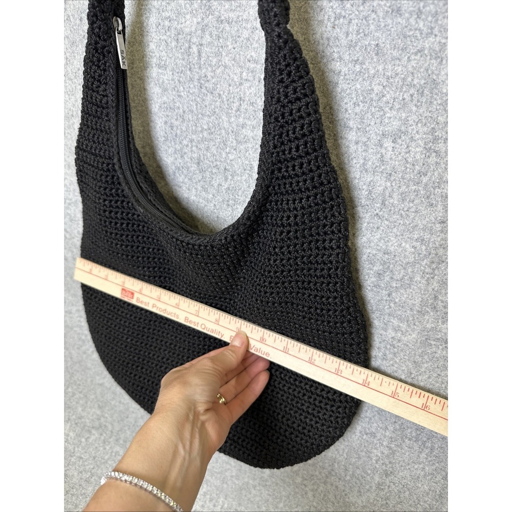 The Sak Hobo Crochet Shoulder Bag Black Woven Zip Solid Minimalist Capsule - Picture 5 of 14